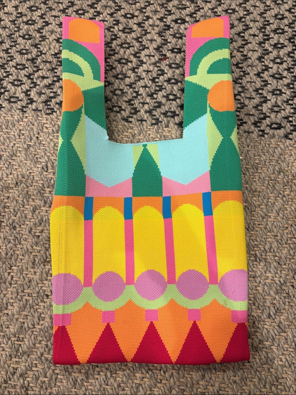 Colorful Geometric Pattern Tote Bag - Pink, Yellow, Orange & Green